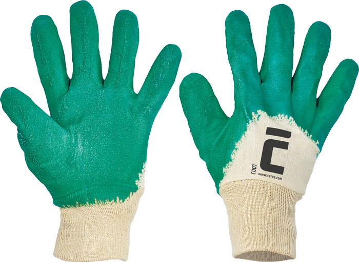 COOT rukavice bavlnený úplet, máčané v kaučuku, zelené, drsné- 10